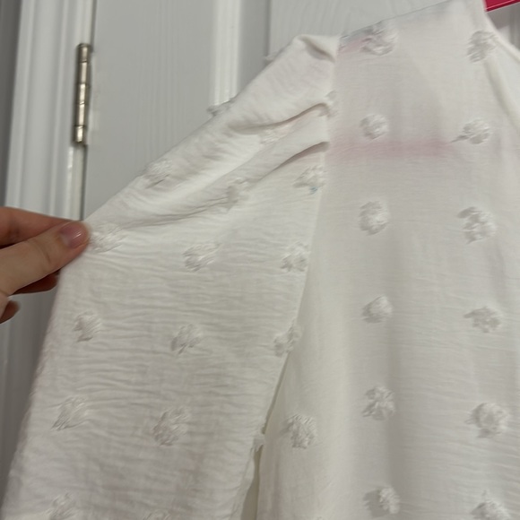 Pom Pom V-neck Puff Sleeve Blouse - Picture 2 of 5